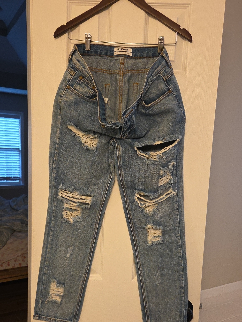 One Teaspoon Light Blue Distressed Boyfriend Jeans